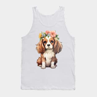 Watercolor Cavalier King Charles Spaniel Dog with Head Wreath Tank Top